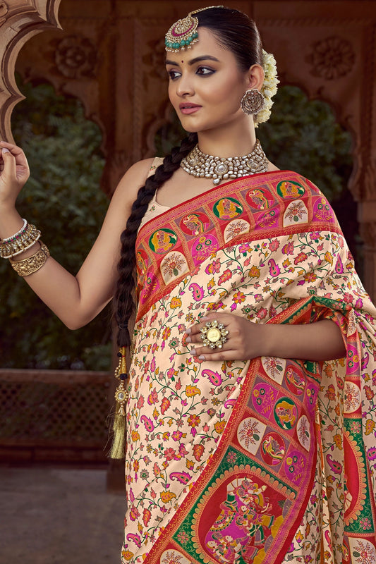 Off White Pashmina Printed Viscose Silk Saree-SAR10408_2_SareeButa.com