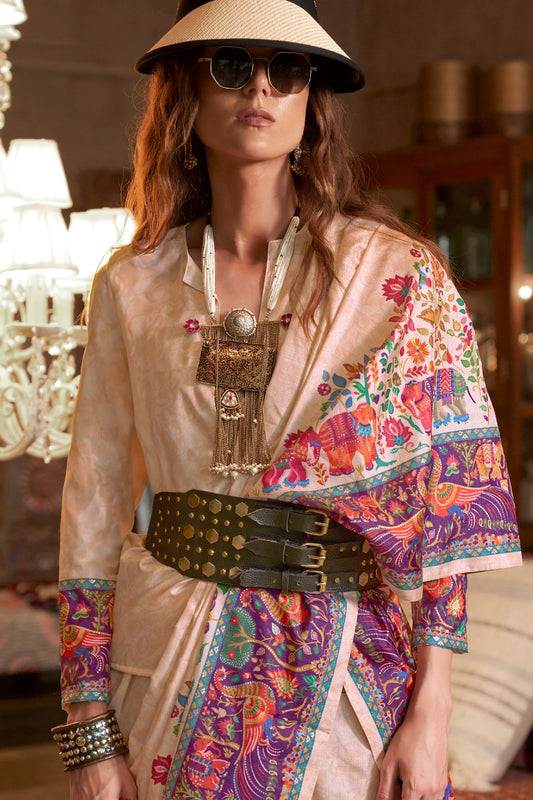 Off White Printed Silk Saree-SAR11268_2_SareeButa.com