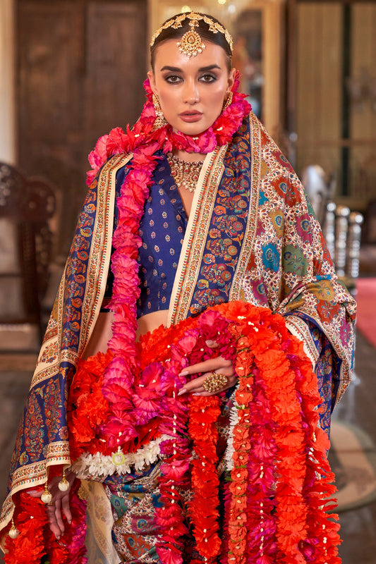 Off White Printed Viscose Silk Saree-SAR10105_2_SareeButa.com