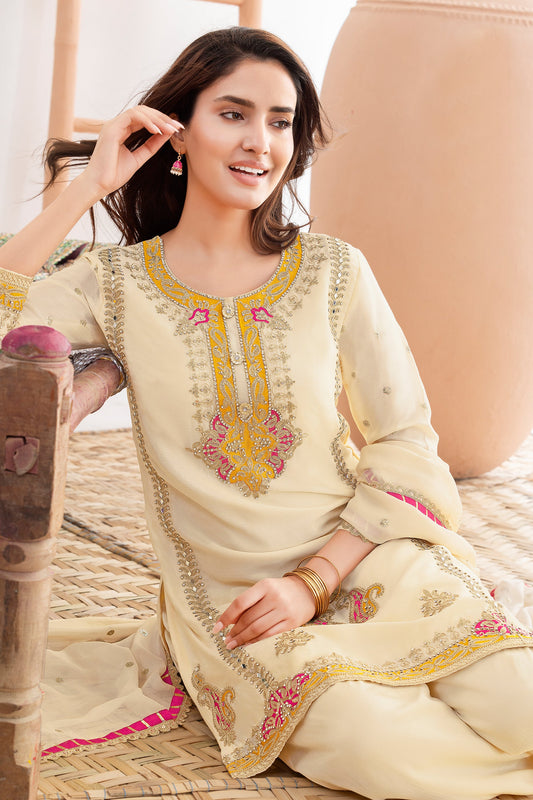 Off White Readymade Embroidered Chinon Suit-SAR11529_2_SareeButa.com