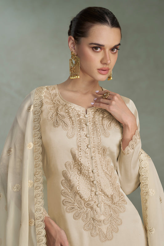 Off White Readymade Embroidered Chinon Suit-SAR11531_2_SareeButa.com