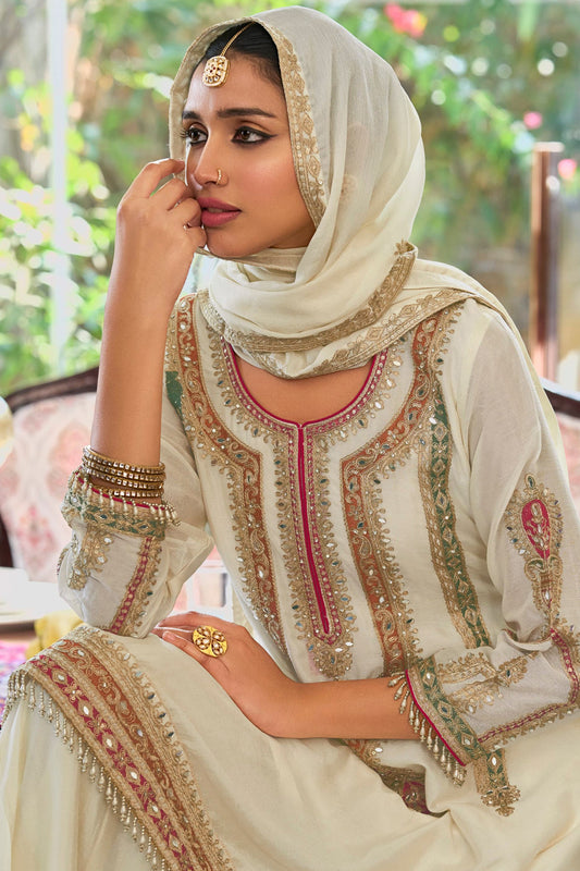 Off White Readymade Embroidered Chinon Suit-SAR12004_2_SareeButa.com