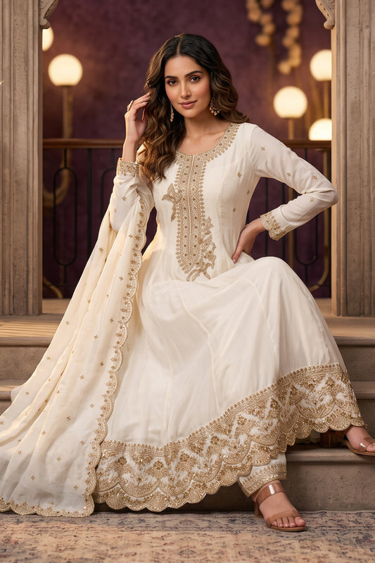 Off White Readymade Embroidered Silk Anarkali Suit-SAR13091_2_SareeButa.com