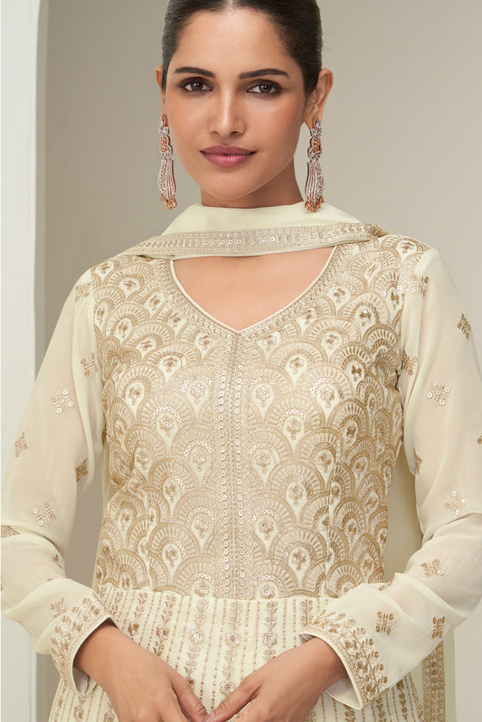 Off White Readymade Georgette Gown with Dupatta-SS814_2_SareeButa.com