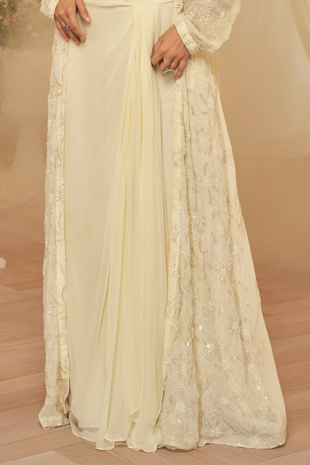 Off White Readymade Georgette Palazzo Set With Shrug-SAR11727_5_SareeButa.com