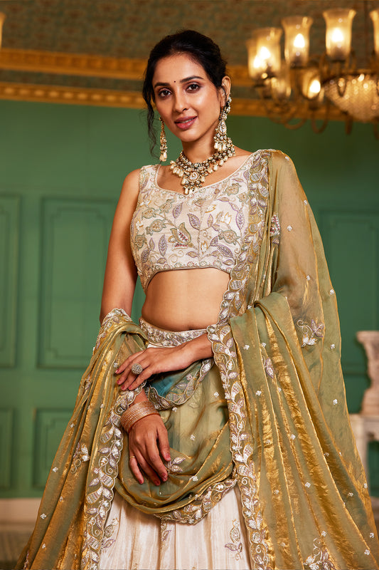 Off White Semi Stitched Embroidered Tissue Lehenga-SAR12846_2_SareeButa.com