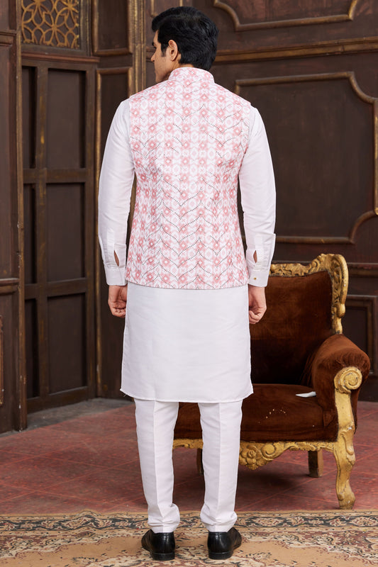 Off White Silk Kurta Pajama with Jacket-MW31_2_SareeButa.com