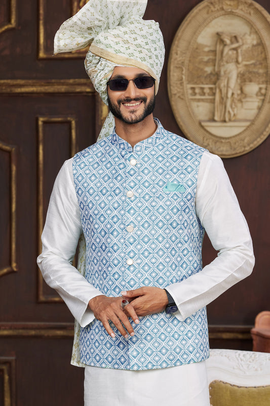 Off White Silk Kurta Pajama with Jacket-MW81_2_SareeButa.com