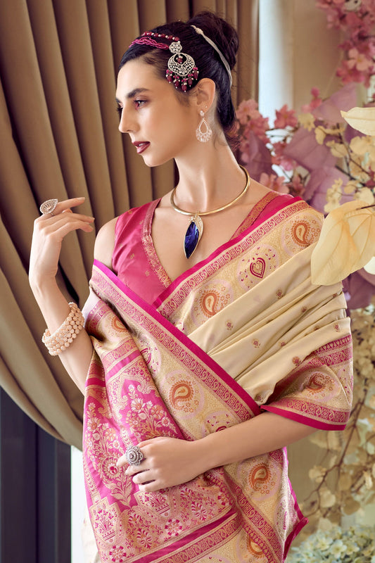 Off White Woven Banarasi Silk Saree-ZB134346_2_SareeButa.com