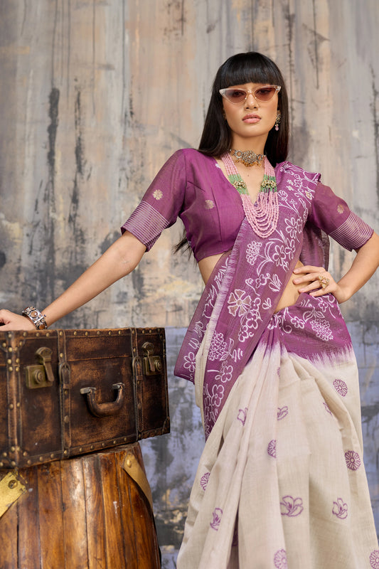 Off White Woven Munga Cotton Saree-SAR11879_2_SareeButa.com