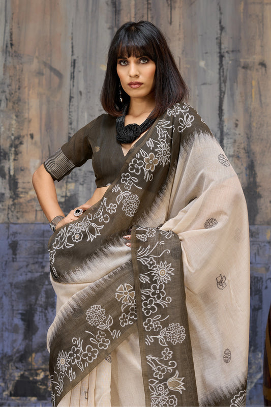 Off White Woven Munga Cotton Saree-SAR11882_2_SareeButa.com