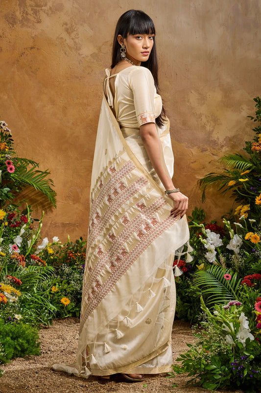 Off White Woven Tussar Silk Saree-SAR11913_2_SareeButa.com
