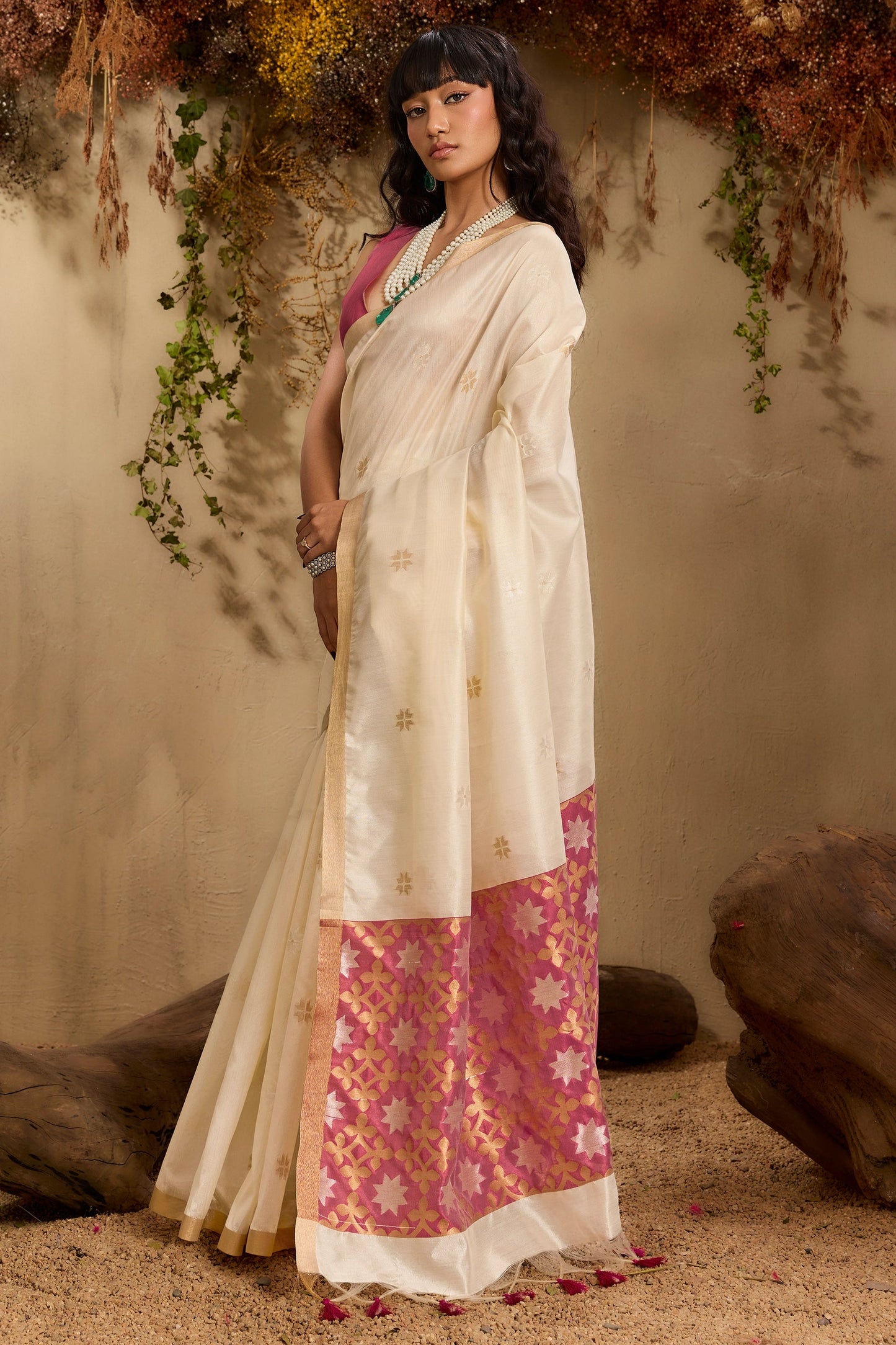 Off White Woven Tussar Silk Saree-SAR11241_5_SareeButa.com