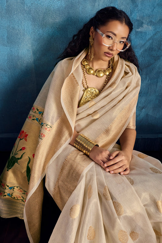 Off White Woven Zari Tissue Saree-SAR12353_2_SareeButa.com