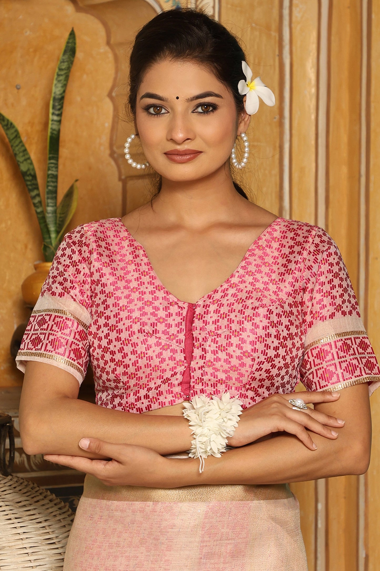 Off White and Pink Woven Linen Saree-SAR10625_5_SareeButa.com