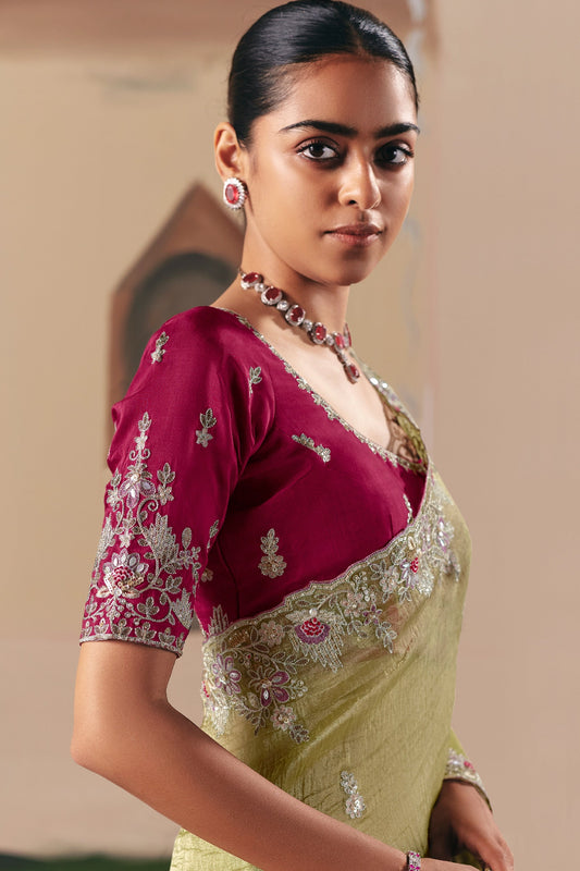 Olive Green Embroidered Organza Saree-SAR10552_2_SareeButa.com