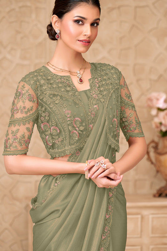 Olive Green Embroidered Satin Georgette Saree-SAR12469_2_SareeButa.com