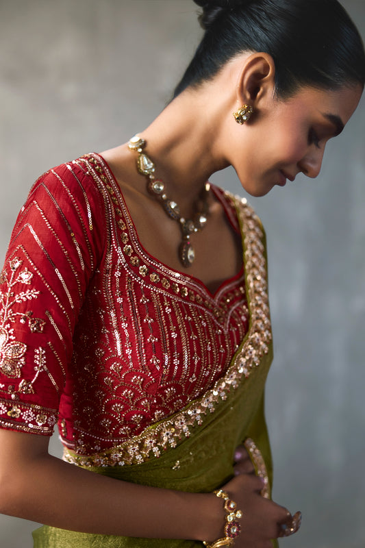 Olive Green Embroidered Silk Saree-SAR13402_2_SareeButa.com