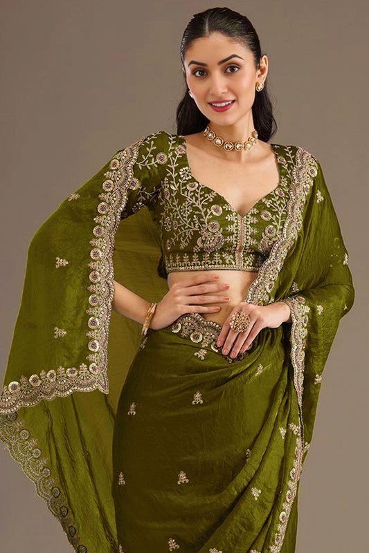 Olive Green Embroidered Tissue Saree-SAR12576_2_SareeButa.com