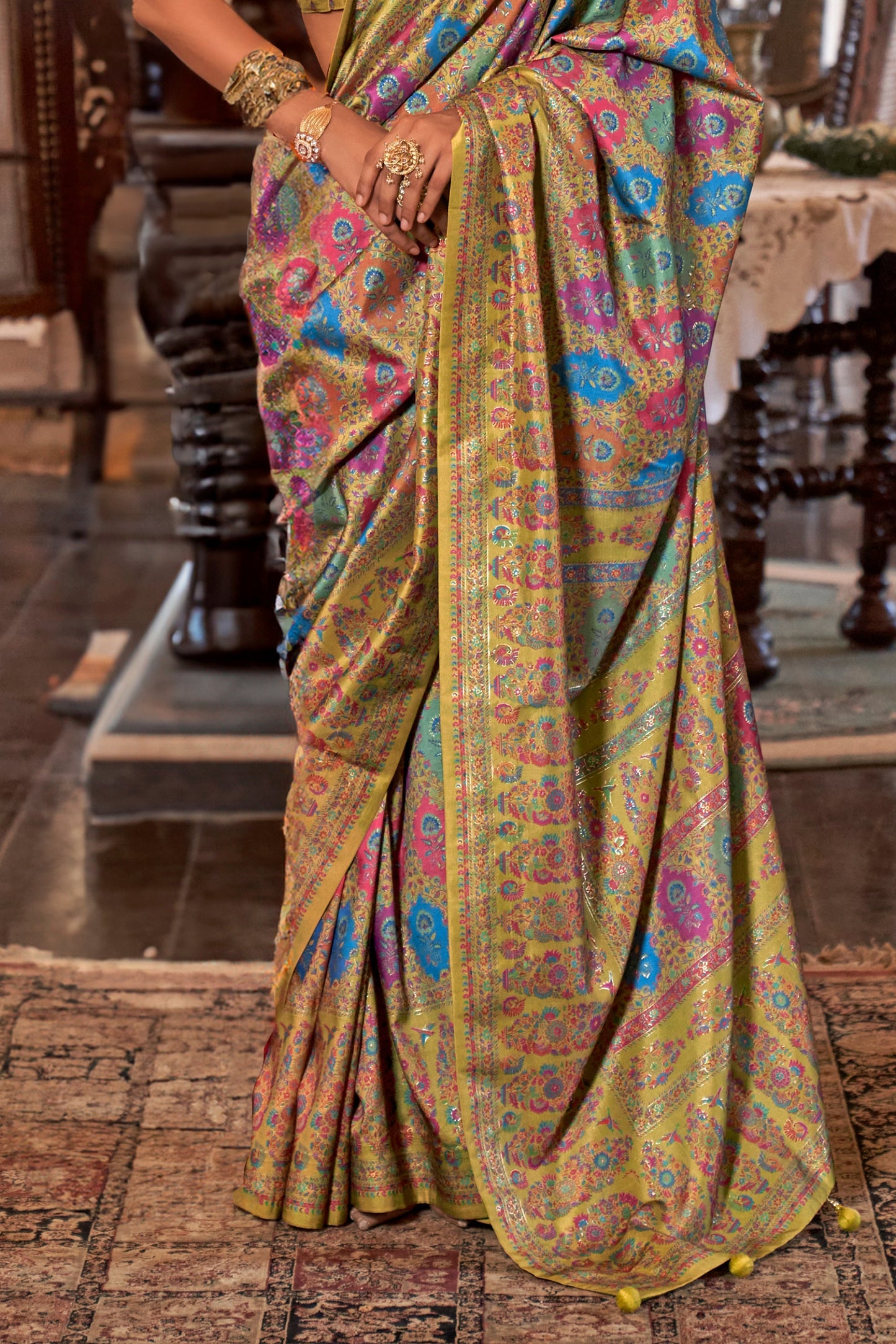 Olive Green Printed Viscose Silk Saree-SAR10102_4_SareeButa.com