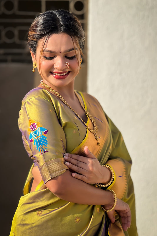 Olive Green Paithani Saree-ZB134808_2_SareeButa.com