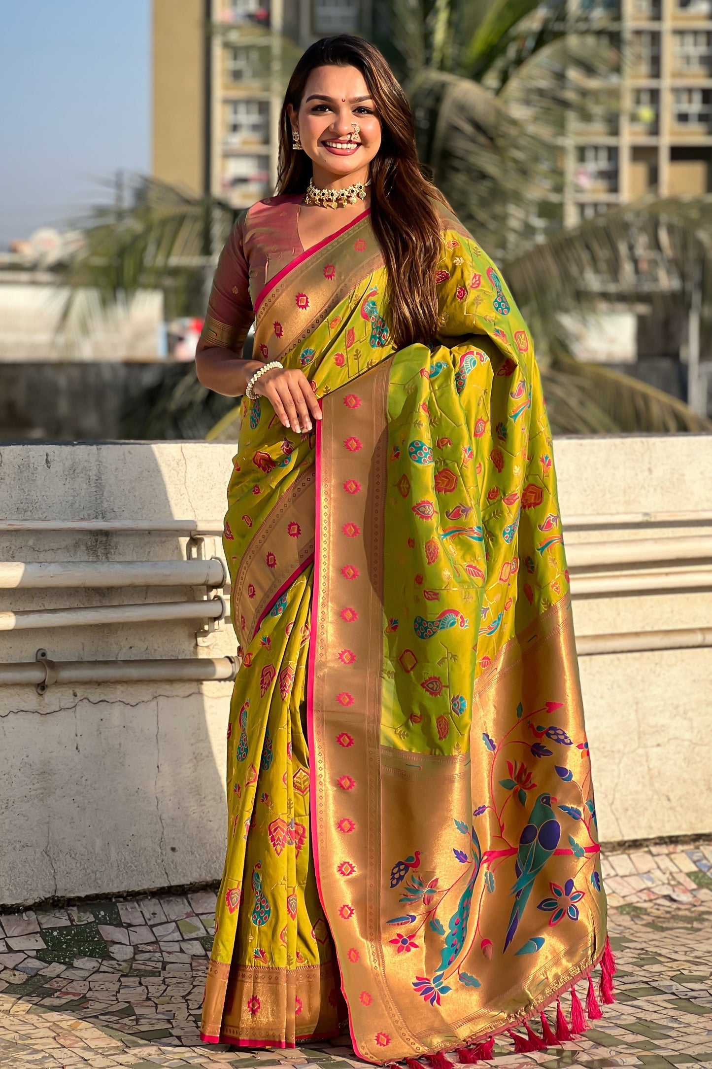 Olive Green Woven Paithani Silk Saree-ZB134835_4_SareeButa.com