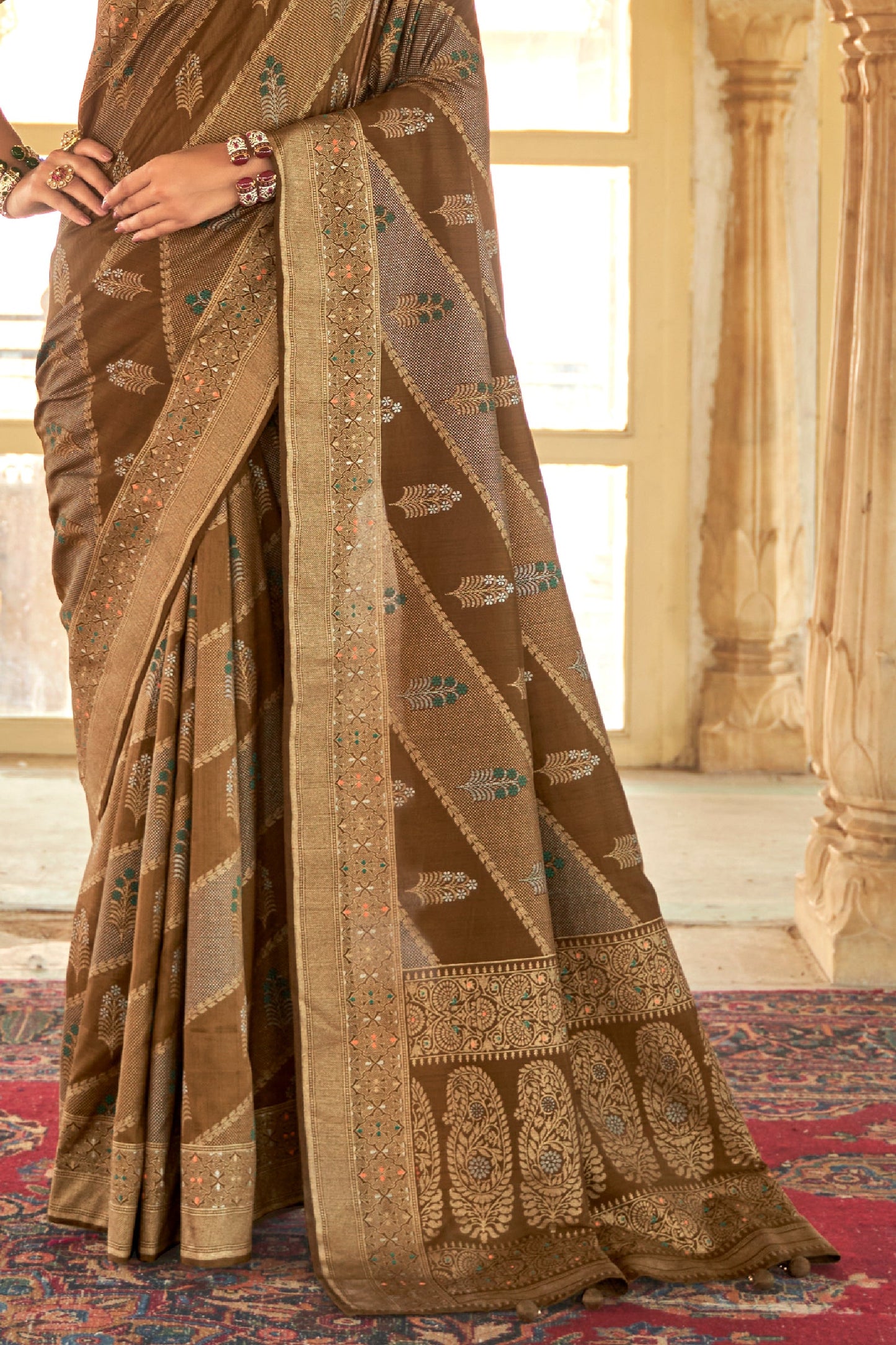 Olive Green Woven Silk Saree-ZB133842_4_SareeButa.com