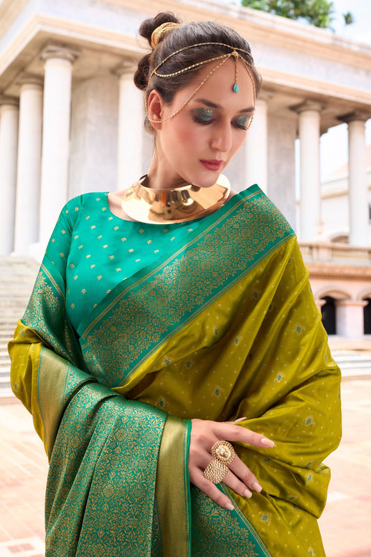 Olive Green Woven Silk Saree-ZB134731_2_SareeButa.com