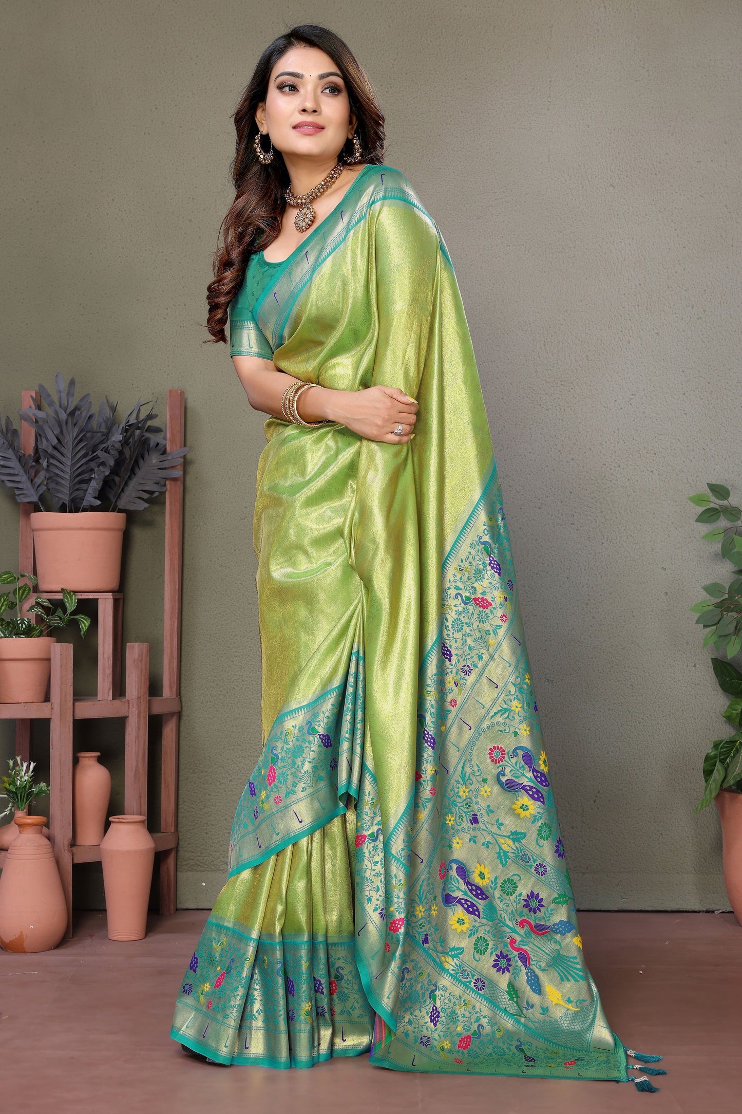 Olive Green Woven Tissue Silk Paithani Saree-ZB134820_4_SareeButa.com