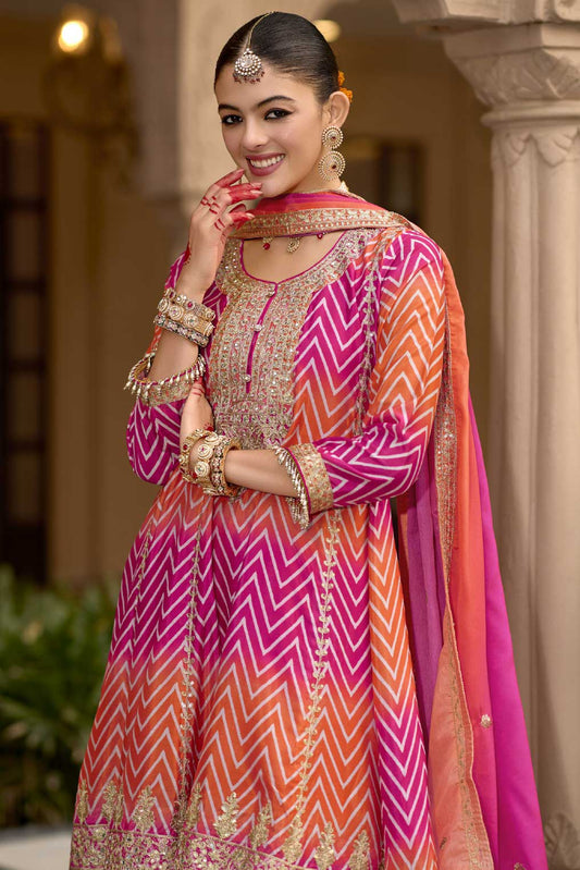 Orange Pink Embroidered Chinon Readymade Salwar Suit-SS641_2_SareeButa.com