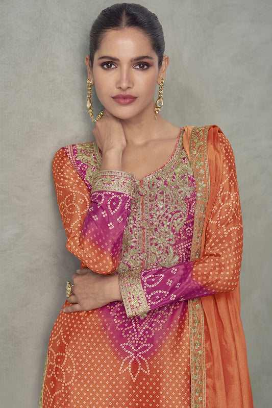 Orange Pink Readymade Embroidered Chinon Silk Suit-SS924_2_SareeButa.com