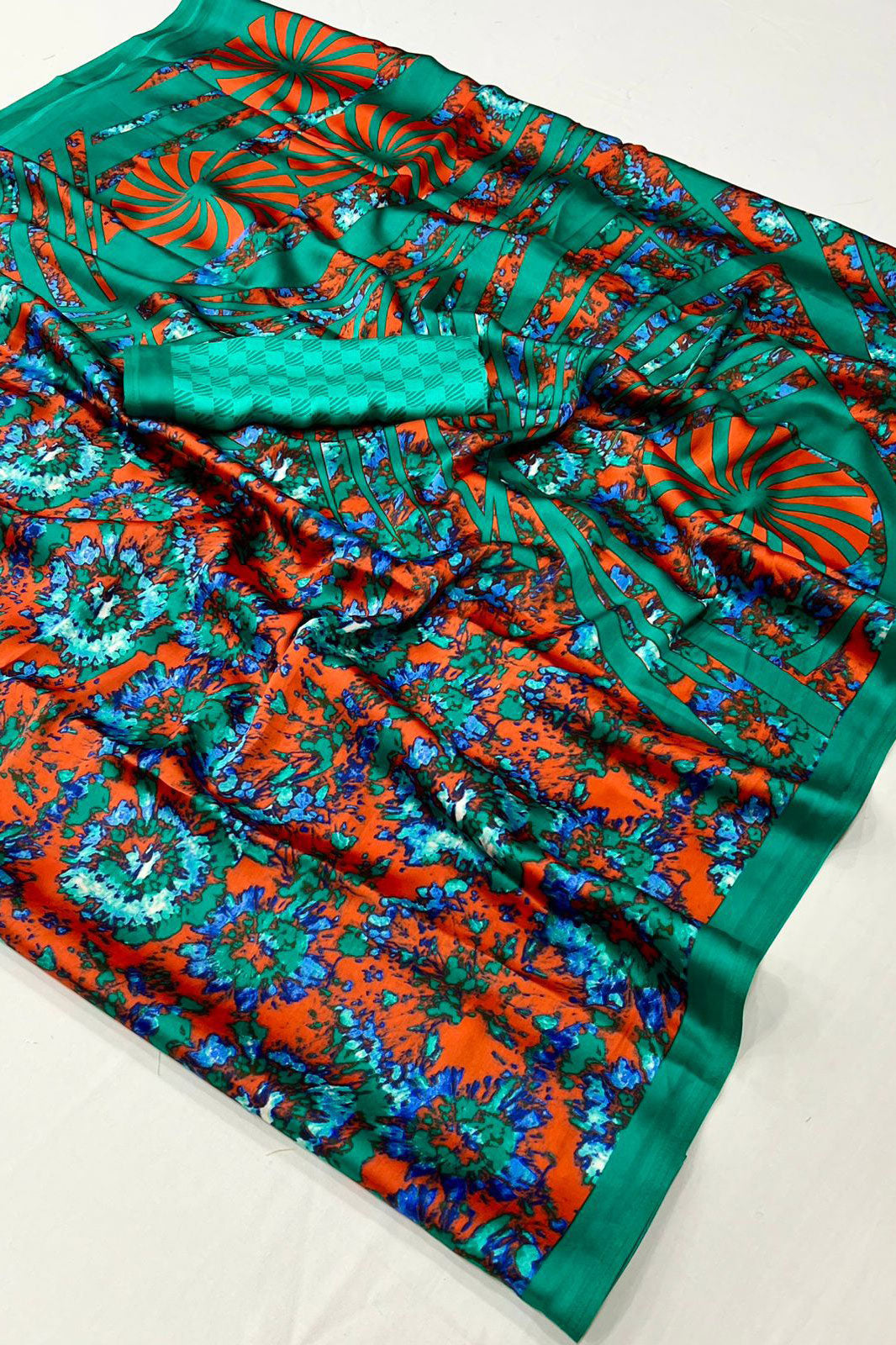 Orange Printed Crepe Saree-ZB132994_3