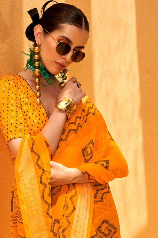 Orange Printed Georgette Saree-ZB133170_2_SareeButa.com