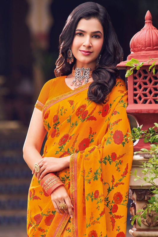 Orange Printed Georgette Saree-ZB133247_2_SareeButa.com