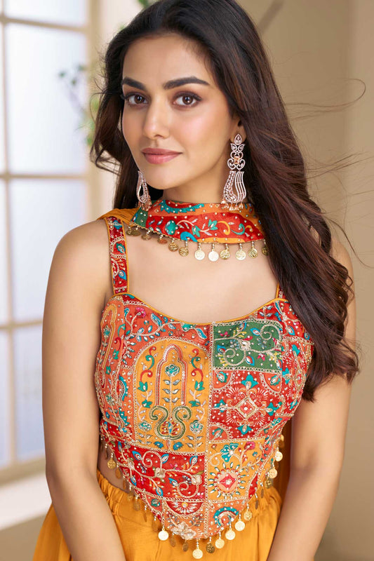 Orange Readymade Chinon Palazzo Set with Dupatta-SS681_2_SareeButa.com