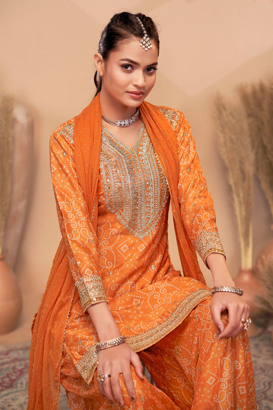 Orange Readymade Chinon Suit-SS217_2_SareeButa.com
