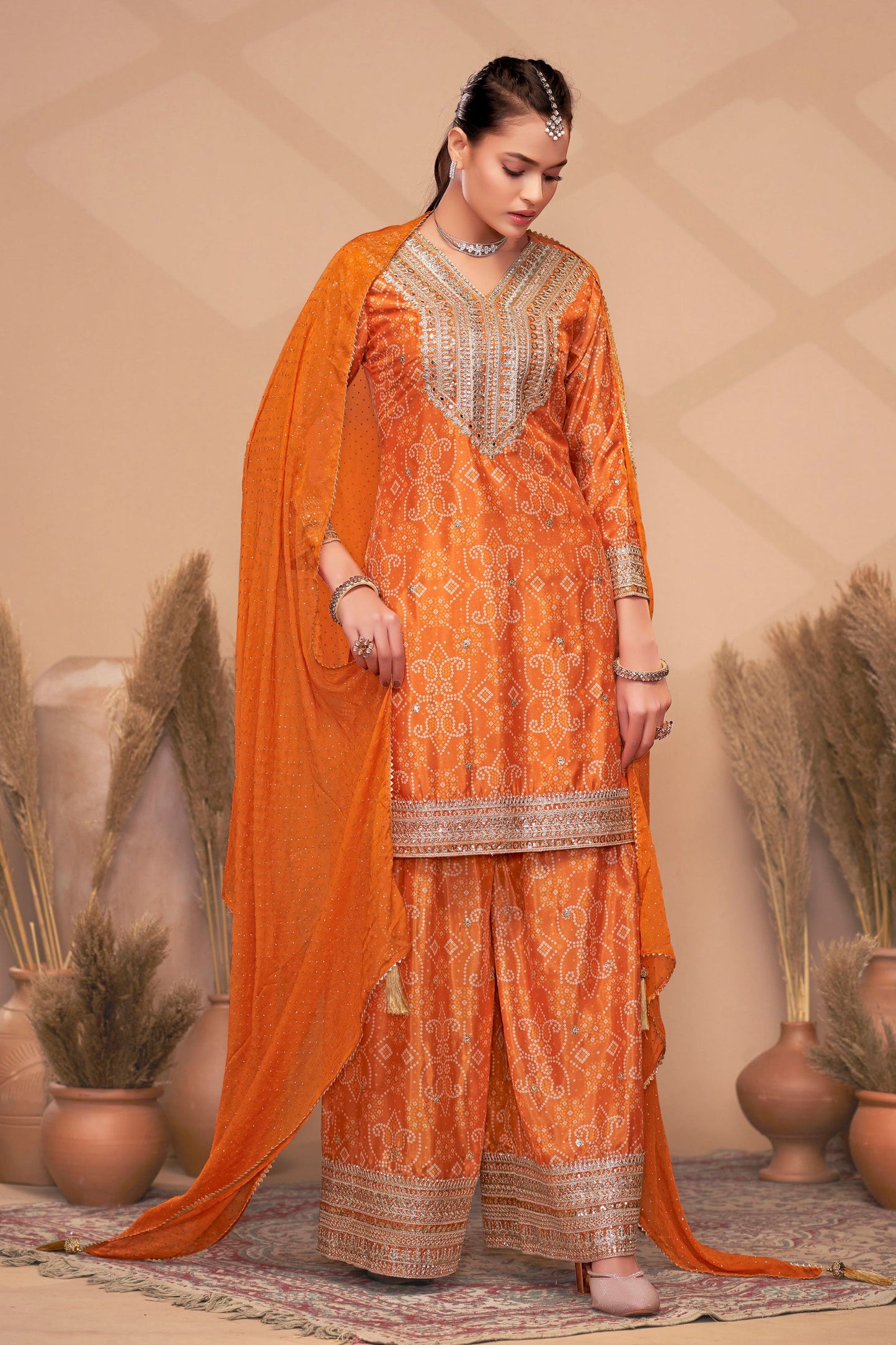Orange Readymade Chinon Suit-SS217_4_SareeButa.com