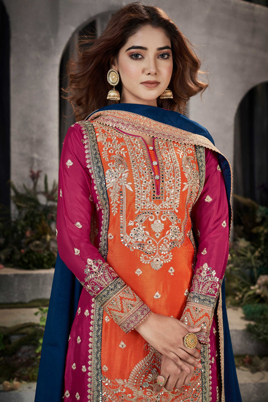 Orange Readymade Heavy Work Chinon Suit-SS081_2_SareeButa.com