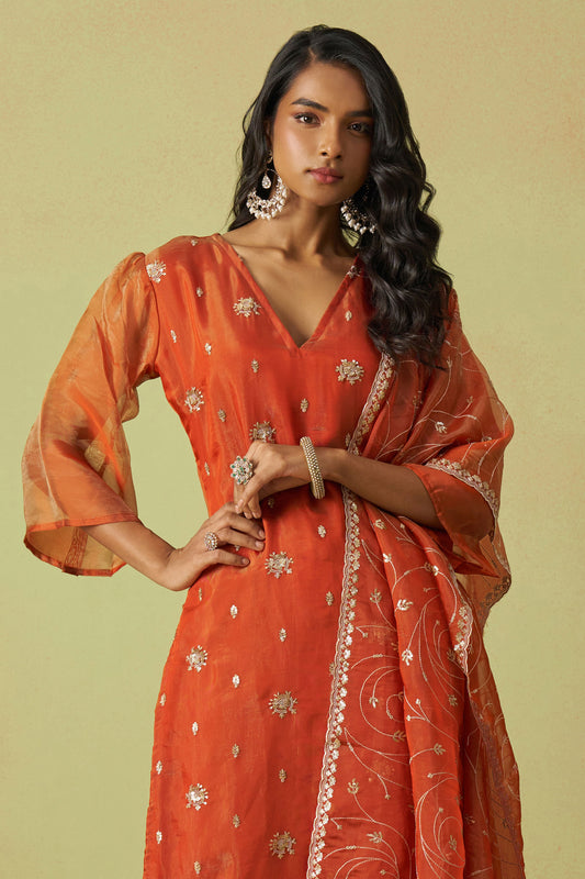 Orange Unstitched Embroidered Organza Salwar Suit-SS167_2_SareeButa.com