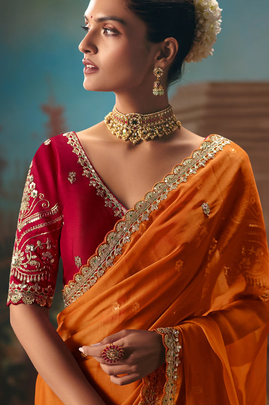 Orange Embroidered Organza Saree-SAR12023_2_SareeButa.com