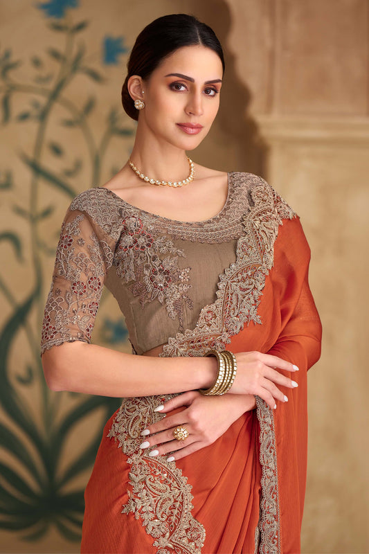 Orange Embroidered Satin Chiffon Saree-SAR11711_2_SareeButa.com