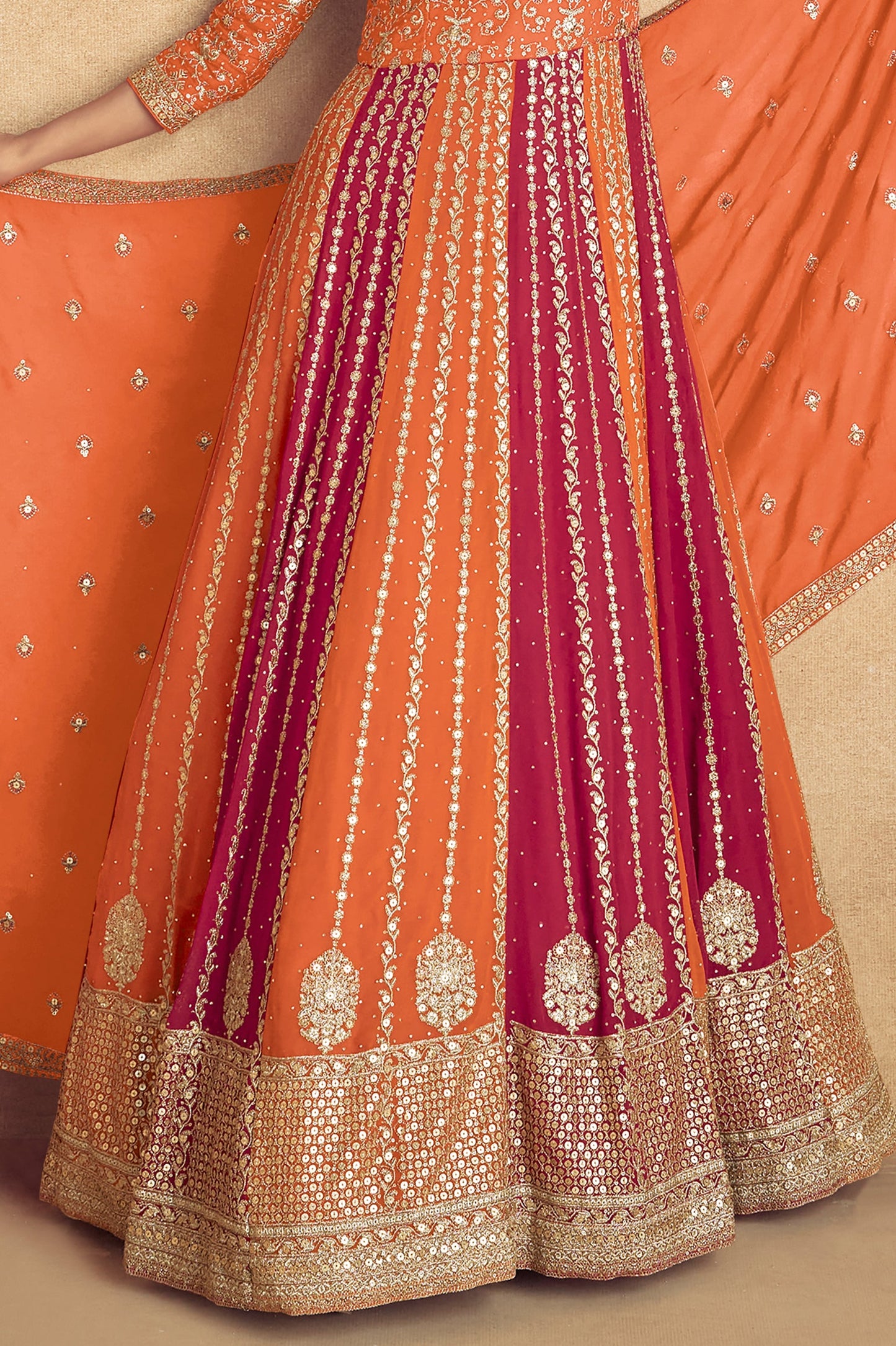 Orange Heavy Work Goergette Gown with Dupatta-SS464_3_SareeButa.com