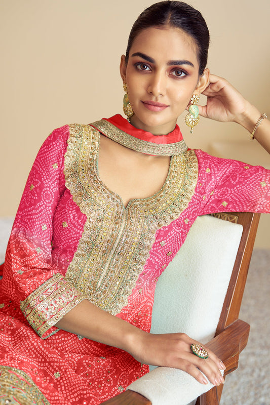 Orange Pink Embroidered Chinon Palazzo Suit-SS713_2_SareeButa.com