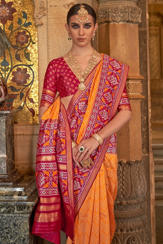 Orange Printed Viscose Silk Saree-ZB133493_2_SareeButa.com