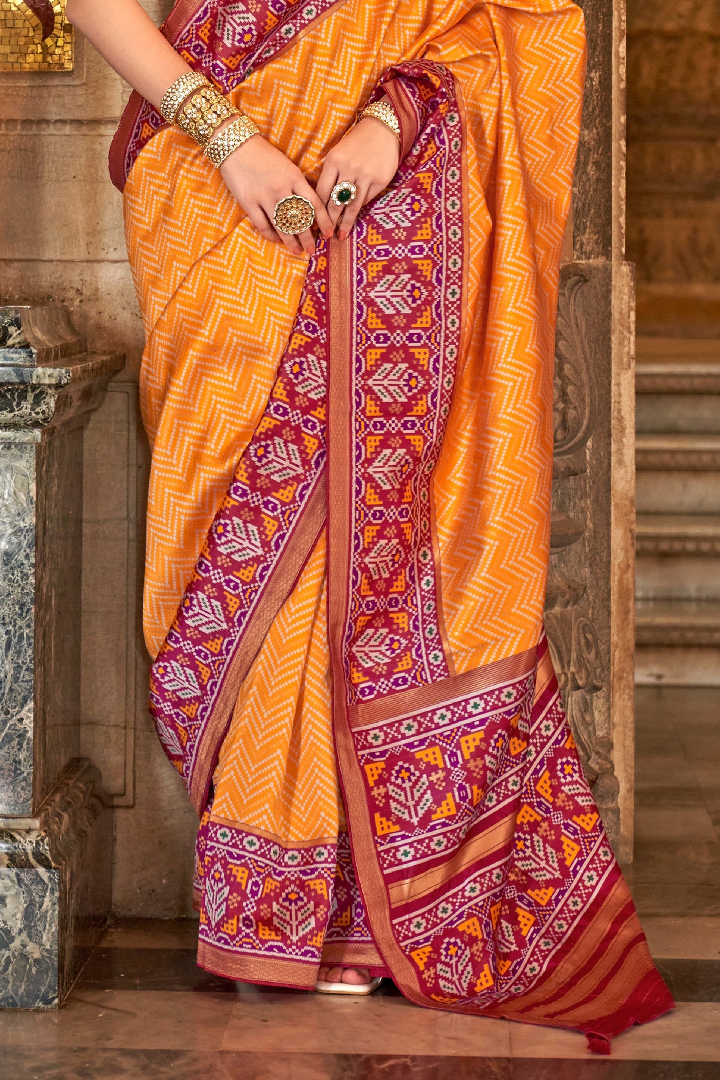 Orange Printed Viscose Silk Saree-ZB133493_4_SareeButa.com