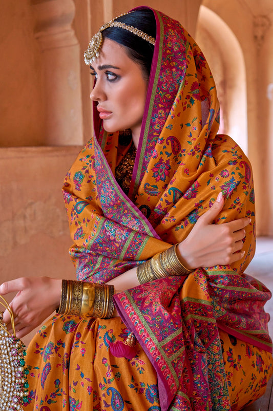 Orange Printed Silk Saree-SAR11254_2_SareeButa.com