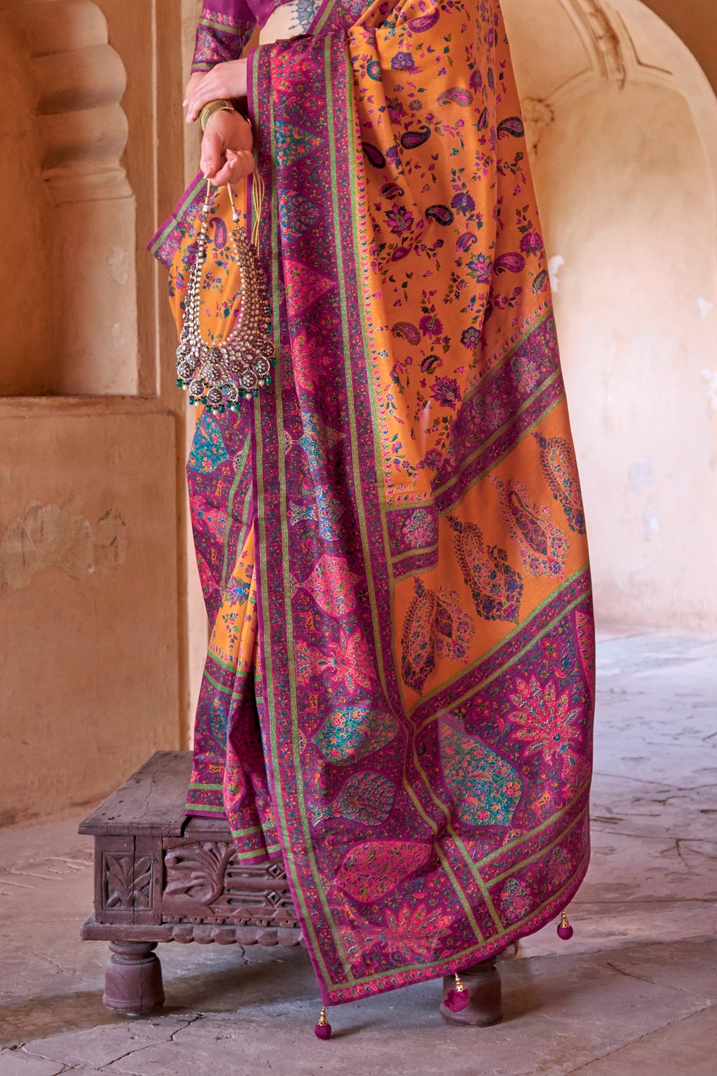 Orange Printed Silk Saree-SAR11254_4_SareeButa.com