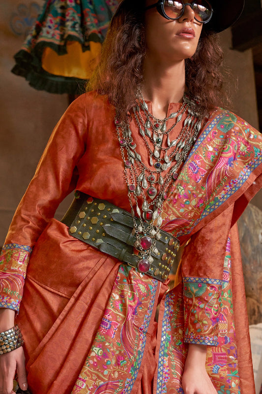 Orange Printed Silk Saree-SAR11271_2_SareeButa.com