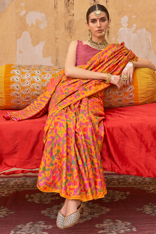 Orange Printed Silk Saree-ZB134540_2_SareeButa.com