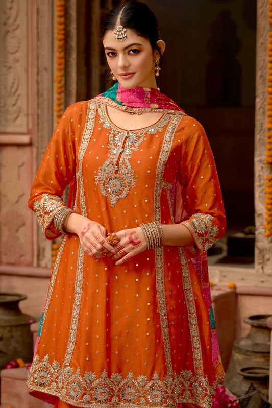 Orange Readymade Chinon A-line Palazzo Suit-SS650_2_SareeButa.com